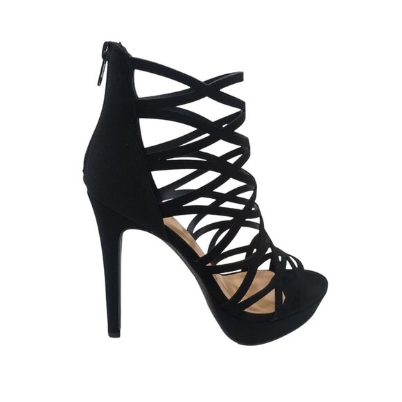 Black Strappy High Heel Platform Sandals With Zipper Back Closure Women’s (8.5) - Picture 1 of 8